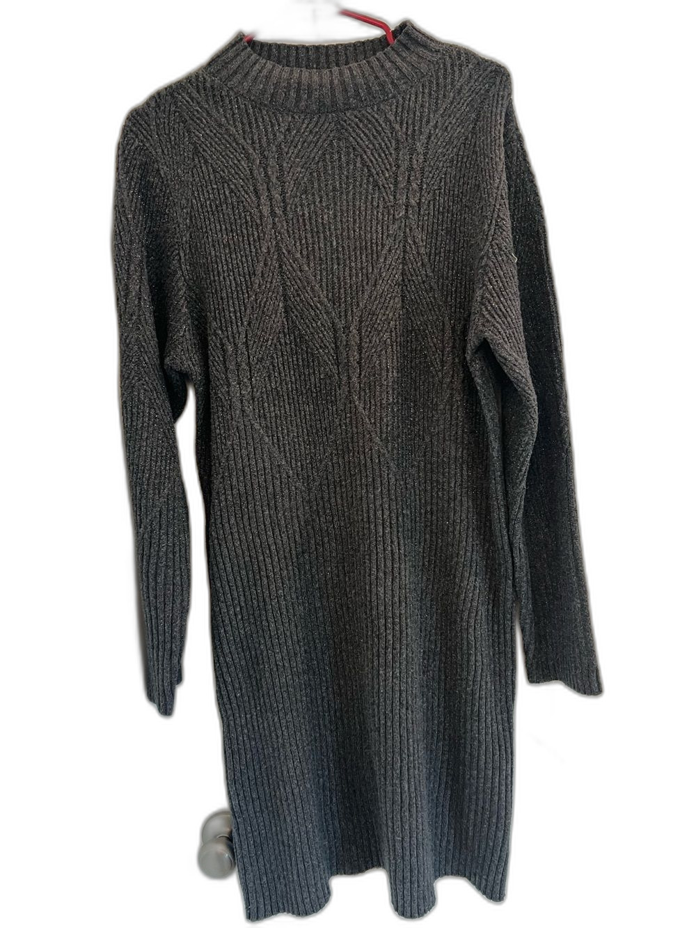 Liz Claiborne XL Charcoal Gray Ribbed Knit Sweater Dress Tunic Mock Neck